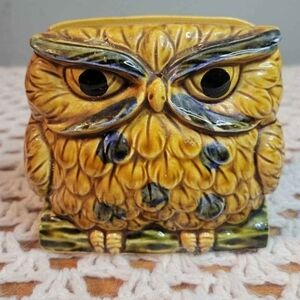 Vintage Yellow Owl Ceramic Napkin Holder Decor